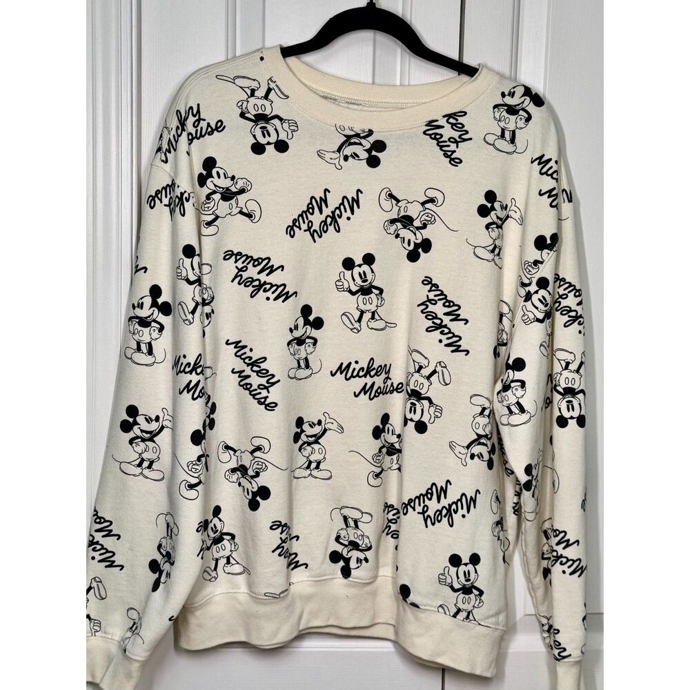 Disney Women's Mickey Mouse Crewneck Sweatshirt 2X Cream/Black - Picture 4 of 7
